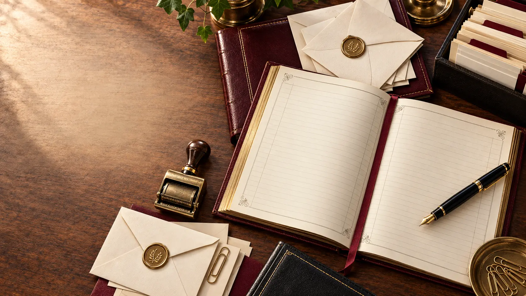 An institutional ledger and carefully organized archival correspondence
